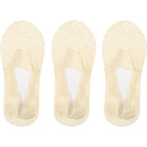 Panda Bros Women No Show Socks, Lace Socks Non Slip Invisible Socks for Women, Low Cut Womens Socks with Lace Trim, 3 Pairs