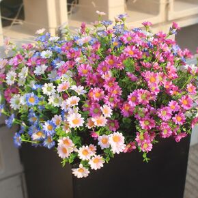 Artificial Flowers Outdoor 8 Bundles Red Fake Flowers Flores Artificiales Silk Daisies Eucalyptus Plants Fade Resistant Faux Wild Flower for Porch Patio Home Garden Pot (8 Bundles Red)
