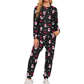 Women Pajama Set Christmas Matching Xmas PJs Sleepwear with Pockets