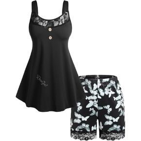 ROSE GAL Rosegal طقم بيجامات نسائي قصير مقاس كبير طقم صالة طقم ملابس نوم من الدانتيل مزركش على شكل فراشة in Kuwait