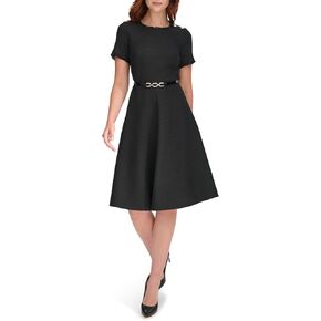 Tommy Hilfiger Women's Soft Hand Boucle Belted Short Sleeve Dress