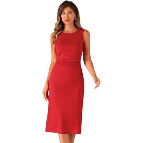 Allegra K Tank Dress for Women's Crew Neck Ruched Casual A-line Midi Sleeveless Dresses in Kuwait