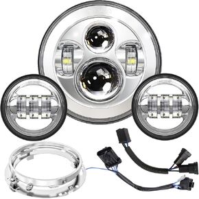 مصباح أمامي LED للدراجة النارية 7 بوصة 4.5 بوصة مصابيح مرور الضباب DOT Kit حلقة دراجة نارية للتجول في طريق King Fatboy Ultra Classic Electra Street Glide Tri Cvo Heritage Softail Slim Deluxe Indian Chrome