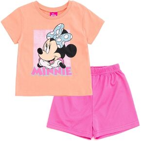 Disney Junior Girls T-Shirt and Mesh Shorts Outfit Set Toddler to Big Kid Sizes (2T - 14-16)