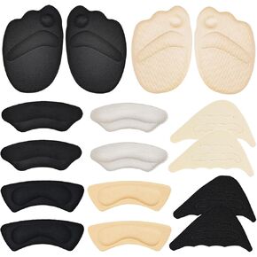 8 Pairs Shoe Filler High Heel Cushion Pads Adjustable Toe Filler Inserts Front Insoles Heel Grips Liner Insert for Too Big Shoe Prevent Heel Slipping Blisters Relieve Pain for Women