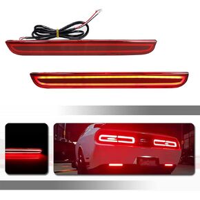Red Led Smoked Lens LED Bumper Reflector Lamps for 2015 2016 2017 2018 2019 Dodge Challenger Tail Rear Fog & Running Brake lights