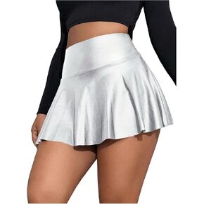 تنورة MakeMeChic النسائية من الجلد الصناعي Y2K تنورة مرنة عالية الخصر تنورة قصيرة واسعة in Kuwait