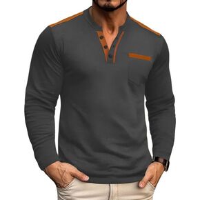 Mens Henley Shirts Casual Basic Long Sleeve Button T-Shirt Lightweight Pullover Tees Tops with Pocket in Kuwait