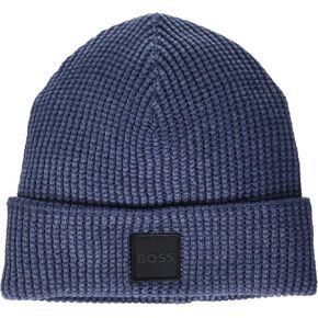 BOSS Men's Square Logo Cotton Ribbed Beanie