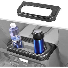 Jimen Fit for Chevrolet Silverado/GMC Sierra 2022-2024, Center Console Rear Cup Holder Panel Cover Trim (Carbon Fiber)
