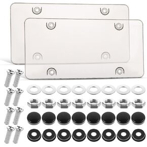 2 Pack Clear License Plate Frame, Thickened License Plate Holder, with Screws, Chrome Caps, Heavy Duty Rustproof Metal Front Rear Car Tag Cover（12 x 6 in）