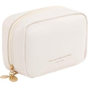 RIGHT AWAY Small Makeup Bag, Cute Cosmetic Bag, Multifunctional Storage Bag, Mini Travel Makeup Bag, Leather Waterproof Toiletry Bag with Gold Zipper, Suitable for Women（Pink）