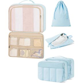 BAGSMART Packing Cubes for Travel Women, Large Capacity Hanging Packing Cubes for Suitcases, Quilted Travel Essentials for Women, Light Pink