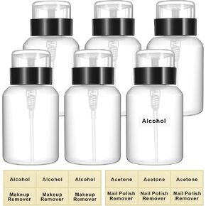Layhit 3 Pack 6.8 oz Push Down Pump Dispenser Nail Polish Remover Pump Bottles Alcohol Dispenser Push Down Empty Dispenser Lockable Pump Dispenser Bottle with Stickers (Black Top Cap)