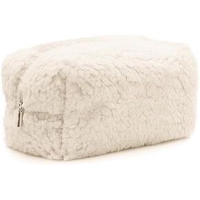 Plush Makeup Bag,Travel Makeup Bag,Large Capacity Cosmetic Bags for Women, Aesthetic Cosmetic Organizer, Preppy Cosmetic Bag for Purse, Perfect for Women (White)