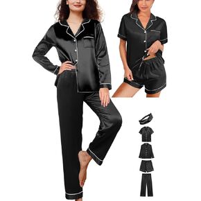 5Pcs Womens Satin Pajamas Set Silk Pajama Pjs XS-2XL Silky Pj Sets Button Down Sleepwear Nightwear Loungewear in Kuwait