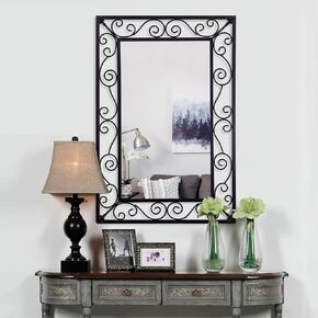 Chende Black Bathroom Mirror, 36'' x 24'' Modern Living Room Decorative Mirror with Metal Scroll Frame, Large Wall Mirror for Entryway, Bathroom, Dining Room