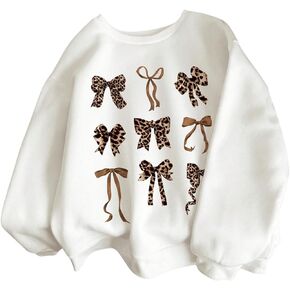 WDIRARA Girl's Leopard Bow Sweatshirt Crew Neck Long Sleeve Pullovers Graphic Top