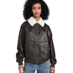 WAYF Women's Bomber Jacket with Removable Shearling Collar