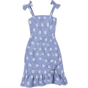 Floerns Girl's Floral Print Sleeveless Boho Dress Ruffle Hem Vacation Midi Dresses