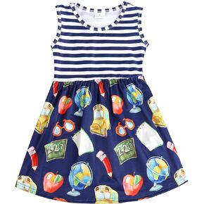 فستان فتاة صغيرة للعودة إلى المدرسة فستان بطبعة حافلة مدرسية ملابس صيفية 3-8T in Kuwait