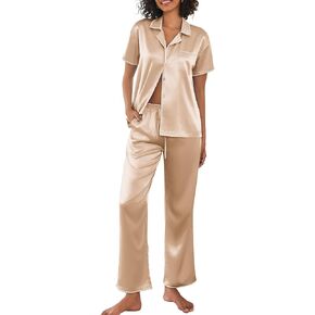 Ekouaer Silk Pajamas for Women Set Satin Two Piece Pjs Sets Ric Rac Trim Contrast Loungewear