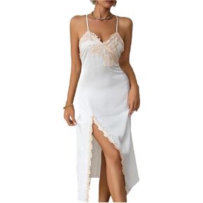 Women Satin Nightgown Silk Chemise V Neck Negligee Sleepwear with Adjustable Straps