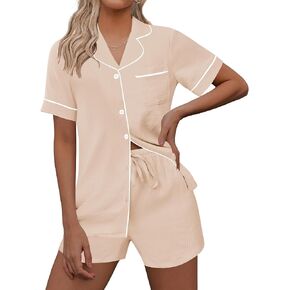 Ekouaer Womens Pajama Set Short Sleeve Sleepwear Summer Button Down Nightwear Lounge Set Soft Pjs S-XXL