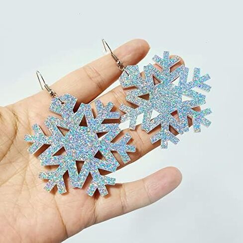 Christmas Earrings Snowflake Earrings for Women Shining Christmas Snowflake Earrings Glitter Acrylic Snow Dangle Earrings Xmas Drop Earrings in Kuwait