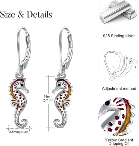 Seahorse Earrings S925 Sterling Silver Ocean Seahorse Earrings Seahorse Earrings Sea horse Drop Dangle Earrings Beach Jewelry for Women Best Friend Daughter Birthday Christmas Gifts in Kuwait
