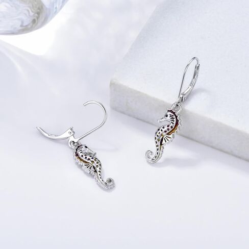 Seahorse Earrings S925 Sterling Silver Ocean Seahorse Earrings Seahorse Earrings Sea horse Drop Dangle Earrings Beach Jewelry for Women Best Friend Daughter Birthday Christmas Gifts in Kuwait