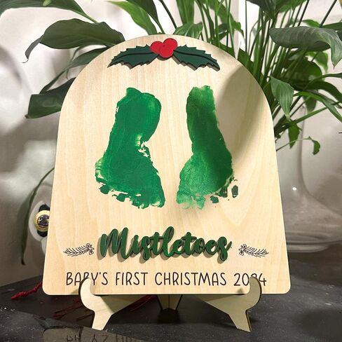 Baby's First Christmas DIY Footprint Sign, Baby's First Christmas Handprint Sign, Wooden Stand Included, Baby First Holiday Milestone Signs, Baby Christmas Craft, Christmas Keepsake For New Baby in Saudi Arabia