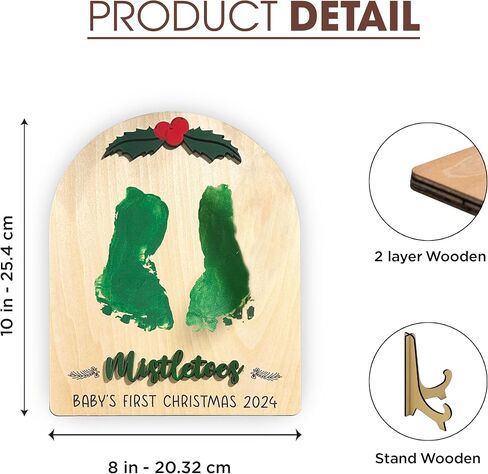 Baby's First Christmas DIY Footprint Sign, Baby's First Christmas Handprint Sign, Wooden Stand Included, Baby First Holiday Milestone Signs, Baby Christmas Craft, Christmas Keepsake For New Baby in Saudi Arabia