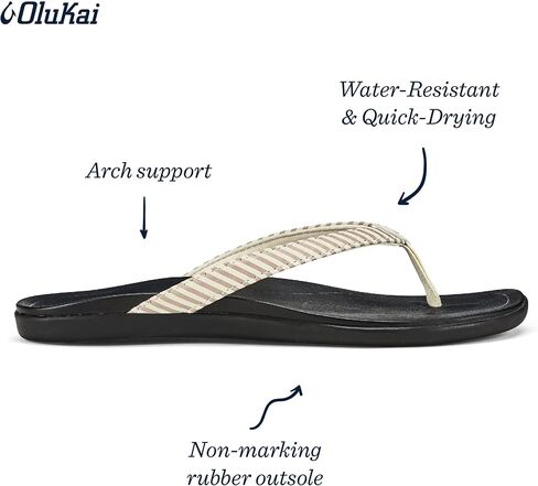 OLUKAI Ho'opio Women's Beach Sandals, Quick-Dry Flip-Flop, Water Resistant & Modern Low Profile Design, All-Day Comfort Fit, Pink Clay/Stripe, 9 in Saudi Arabia