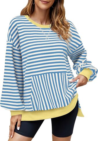 تتفتح هلام المرأة البلوز المتضخم الخريف أعلى Crewneck كم طويل قميص ملابس غير رسمية مخطط Y2K البلوز in Kuwait