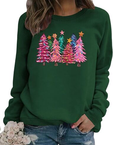 QYZ-Top Womens Merry Christmas Sweatshirt Funny Christmas Tree Graphic Pullover Casual Blouse Tops in Saudi Arabia