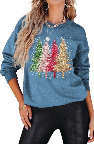 QYZ-Top Womens Merry Christmas Sweatshirt Funny Christmas Tree Graphic Pullover Casual Blouse Tops in Saudi Arabia
