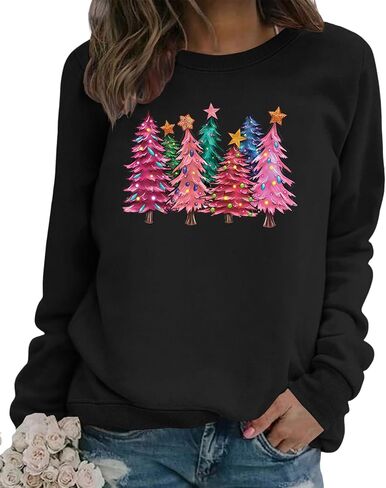 QYZ-Top Womens Merry Christmas Sweatshirt Funny Christmas Tree Graphic Pullover Casual Blouse Tops in Saudi Arabia
