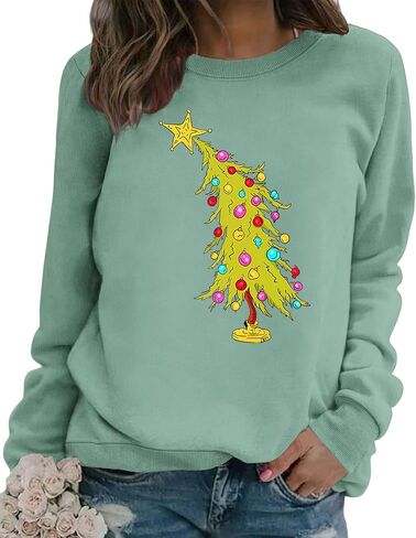QYZ-Top Womens Merry Christmas Sweatshirt Funny Christmas Tree Graphic Pullover Casual Blouse Tops in Saudi Arabia