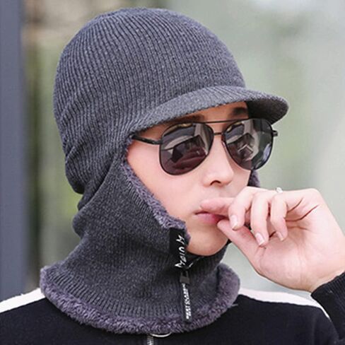 Unisex Winter Warm Elastic Soft Ear Protection Knitted Scarf face Protection hat Fleece Lined Hat one-Piece hat in Saudi Arabia