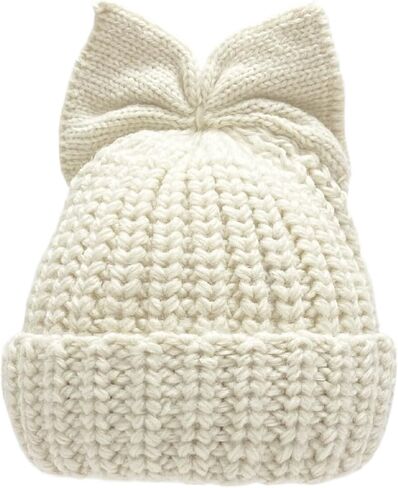 Women Winter Bowknot Beanie Hat Knit Warm Slouchy Skull Cap Thick Snow Ski Hat in Saudi Arabia