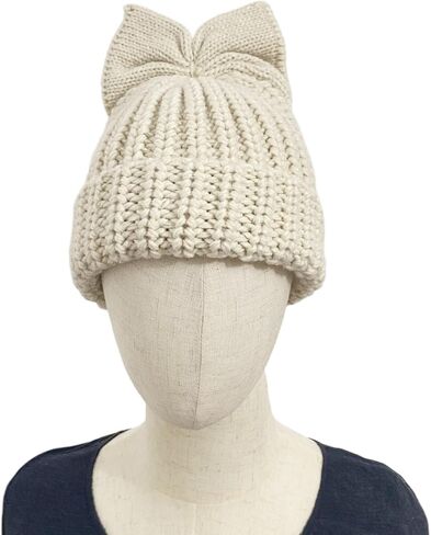 Women Winter Bowknot Beanie Hat Knit Warm Slouchy Skull Cap Thick Snow Ski Hat in Saudi Arabia