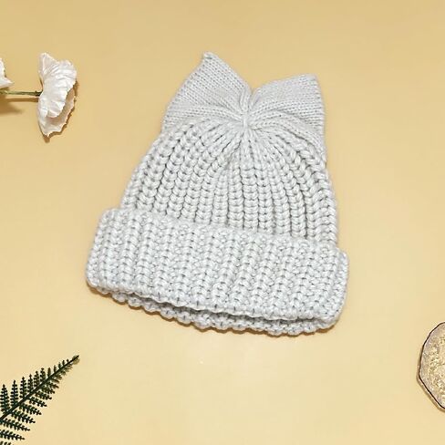 Women Winter Bowknot Beanie Hat Knit Warm Slouchy Skull Cap Thick Snow Ski Hat in Saudi Arabia
