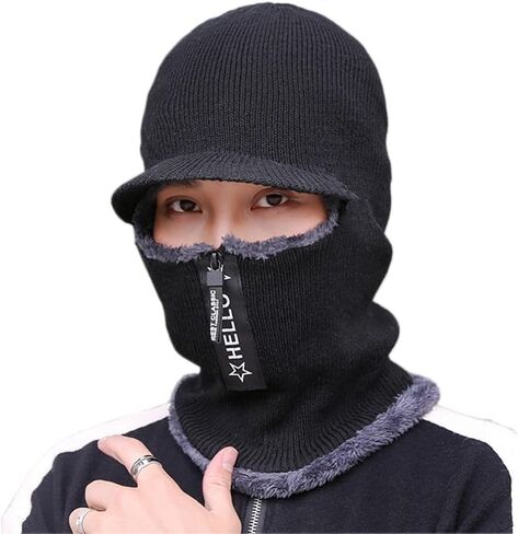 Unisex Winter Warm Elastic Soft Ear Protection Knitted Scarf face Protection hat Fleece Lined Hat one-Piece hat in Kuwait