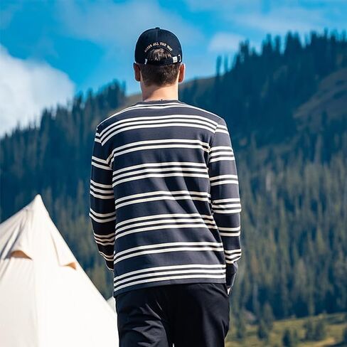 Autumn New Heavyweight Striped Long Sleeved T-Shirt for Men, Retro Contrasting Loose T-Shirt in Saudi Arabia