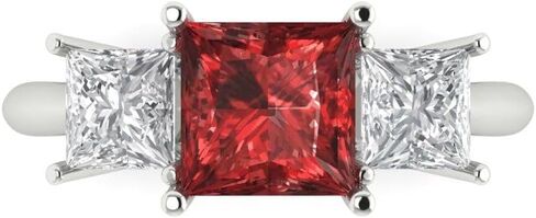 2.62 ct Princess Cut Natural Garnet 14k White Gold Three-Stone Wedding Engagement Bridal Promise Ring in Saudi Arabia