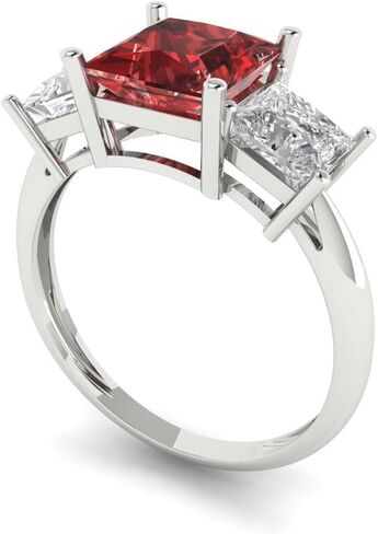 2.62 ct Princess Cut Natural Garnet 14k White Gold Three-Stone Wedding Engagement Bridal Promise Ring in Saudi Arabia