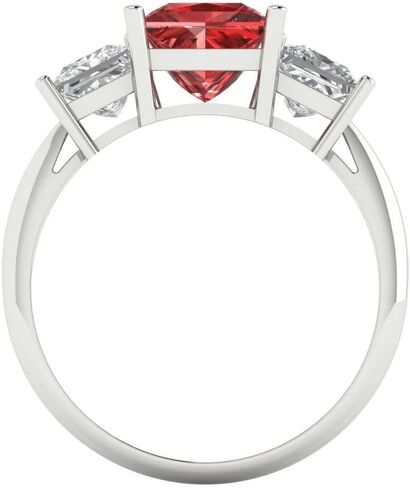 2.62 ct Princess Cut Natural Garnet 14k White Gold Three-Stone Wedding Engagement Bridal Promise Ring in Saudi Arabia