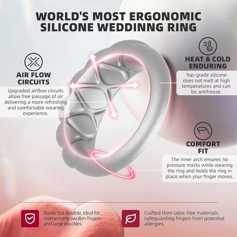 Egnaro Engagement Rings Women, Breathable Design Silicone Rings Women Wedding Bands, Stretchy Rubber Promise Rings for Gift, Anniversary Ring for Work Out in Kuwait
