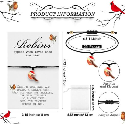 12 مجموعة من هدايا روبن للنساء من Tigeen، سوار رغبة روبن مع سحر روبن يظهر روبن عندما يكون أحبائهم بالقرب من سوار تذكاري، سوار تعاطف، هدية تذكارية لفقدان أحد أفراد أسرته in Kuwait